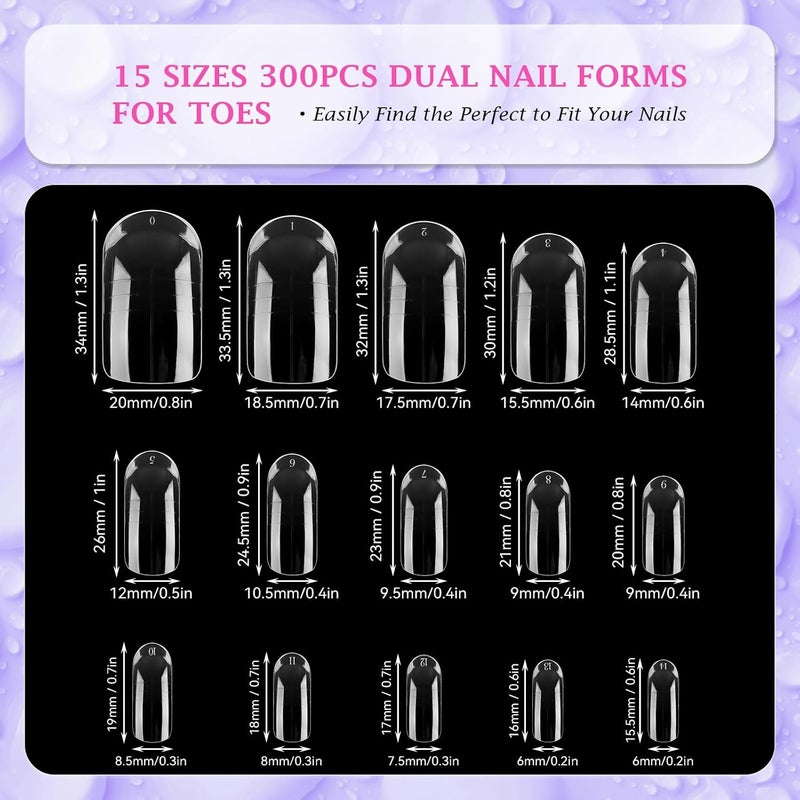 Outopen 300pcs Wide Square Toe Nail Forms Clear Toenail Extension Nail Mold Full Cover Nail Art Mold for Toes for Wide Nail Beds Acrylic Extension Nail Forms for Beginners DIY Manicure, 15 Sizes - Image 4